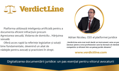 Adrian Nicolau, CEO al platformei juridice VerdictLine.com, prezintă soluții inovatoare pentru documentarea infracțiunilor precum Agresiunea sexuală, Violarea de domiciliu , și Hărţuirea sexuală cu ajutorul inteligenței artificiale. VerdictLine.com oferă avocaților și practicienilor acces rapid la referințe legislative și jurisprudențiale, facilitând analiza detaliată a spețelor penale din România.